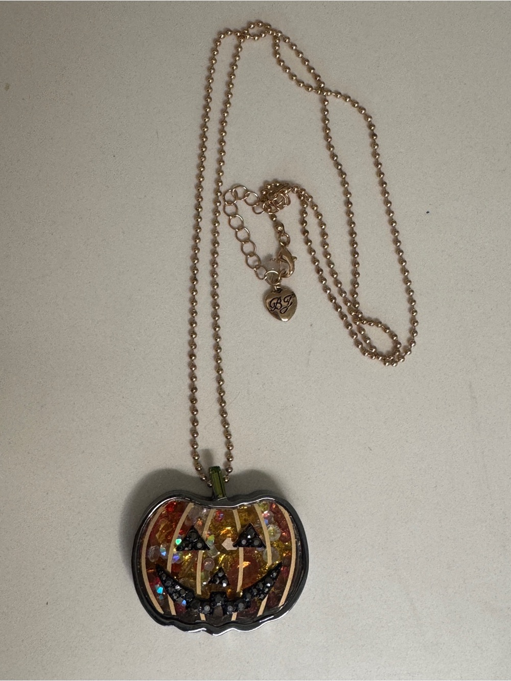 Gold-Tone Pumpkin Pendant Necklace with Orange Glitter